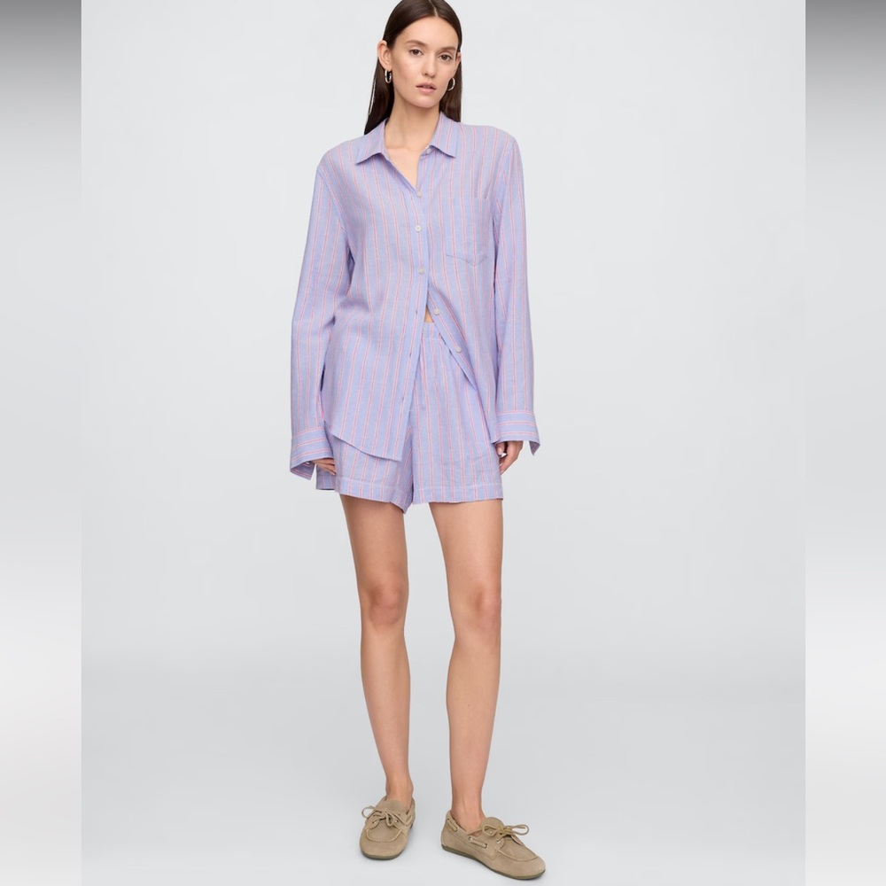 NWT Gap linen matching set button down shirt and shorts